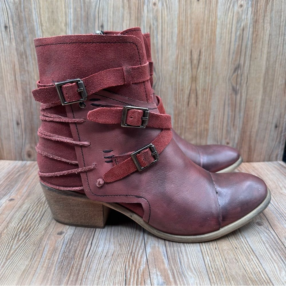 Bed Stu Roan Jag Buckles Leather Ankle Boots Women's Size 6.5